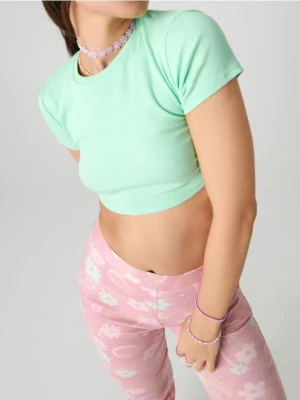 Sinsay - Bawełniana bluzka z wiązaniem - zielony