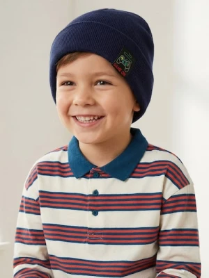 Sinsay - Bawełniana czapka beanie z gamingową naszywką - granatowy