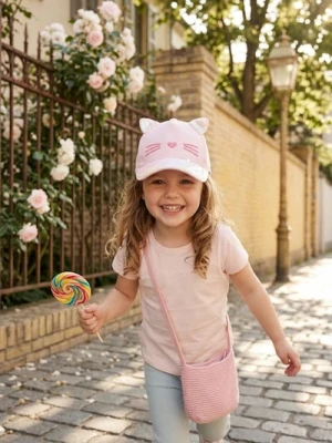 Sinsay - Bawełniana czapka z daszkiem z cekinami i motywem kota - różowy