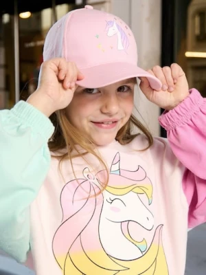 Sinsay - Bawełniana czapka z daszkiem z motywem jednorożca - różowy