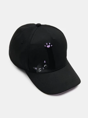 Sinsay - Bawełniana czapka z daszkiem z nadrukiem kota - czarny