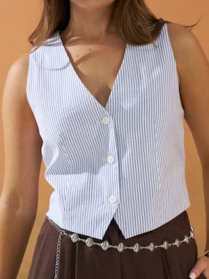 Sinsay - Bawełniana kamizelka garniturowa w paski - błękitny