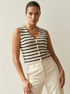 Sinsay - Bawełniana kamizelka w paski - czarny