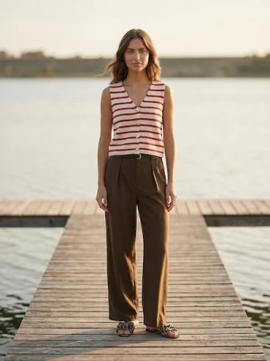 Sinsay - Bawełniana kamizelka w paski - czerwony