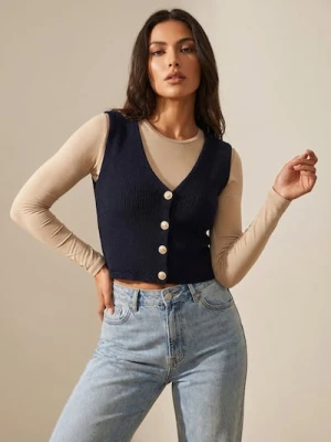 Sinsay - Bawełniana kamizelka z ozdobnymi guzikami - granatowy