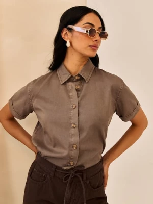 Sinsay - Bawełniana koszula jeansowa - brązowy