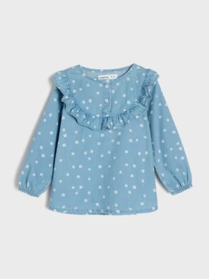 Sinsay - Bawełniana koszula jeansowa ze wzorem - niebieski