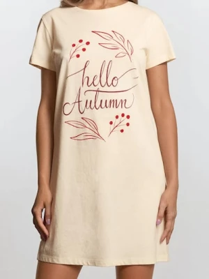 Sinsay - Bawełniana koszula nocna z motywem jesiennym - kremowy