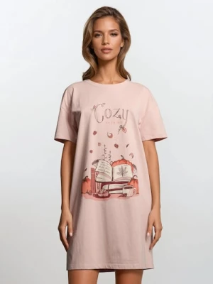 Sinsay - Bawełniana koszula nocna z nadrukiem jesiennym - różowy