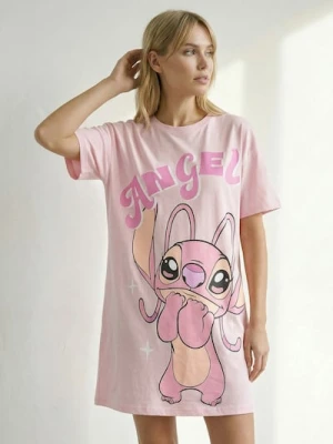 Sinsay - Bawełniana koszula nocna z nadrukiem Lilo & Stitch - różowy
