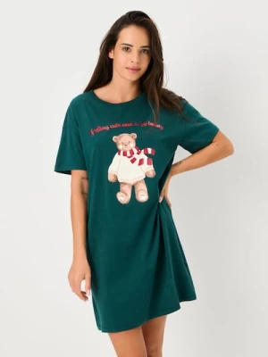 Sinsay - Bawełniana koszula nocna z nadrukiem - zielony