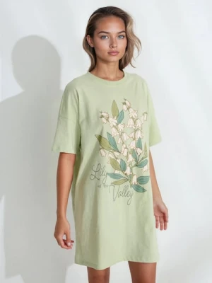 Sinsay - Bawełniana koszula nocna z nadrukiem - zielony