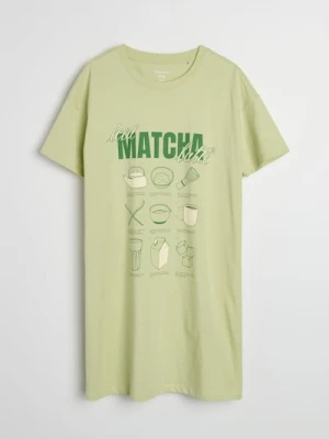 Sinsay - Bawełniana koszula nocna z napisem Matcha - zielony