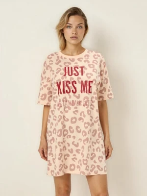 Sinsay - Bawełniana koszula nocna ze wzorem zwierzęcym - kremowy