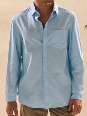 Sinsay - Bawełniana koszula regular fit - błękitny