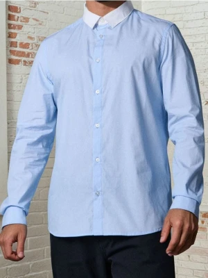 Sinsay - Bawełniana koszula slim fit - błękitny