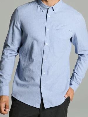 Sinsay - Bawełniana koszula slim fit - błękitny