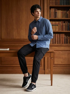 Sinsay - Bawełniana koszula slim fit w kratę - niebieski