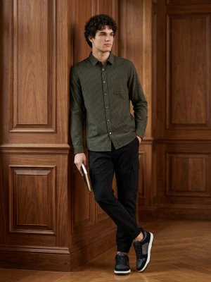 Sinsay - Bawełniana koszula slim fit w kratę - zielony