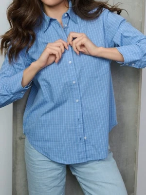 Sinsay - Bawełniana koszula w kratę - błękitny