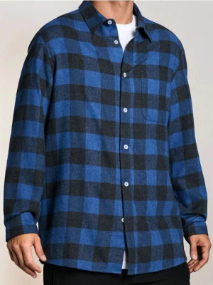 Sinsay - Bawełniana koszula w kratę - niebieski