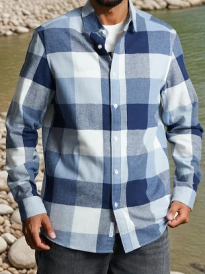 Sinsay - Bawełniana koszula w kratę - niebieski