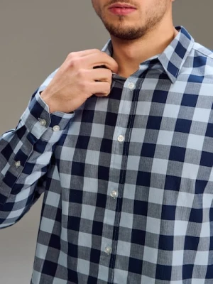 Sinsay - Bawełniana koszula w kratę - niebieski