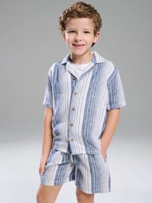 Sinsay - Bawełniana koszula w paski z krótkim rękawem - granatowy