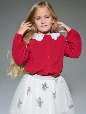 Sinsay - Bawełniana koszula z ażurowym kołnierzykiem - czerwony