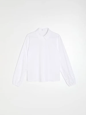 Sinsay - Bawełniana koszula z ażurowym wykończeniem rękawa - biały