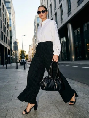 Sinsay - Bawełniana koszula z ażurowym wykończeniem rękawa - biały