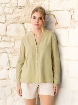 Sinsay - Bawełniana koszula z długim rękawem - zielony