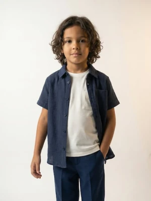 Sinsay - Bawełniana koszula z kieszenią - granatowy