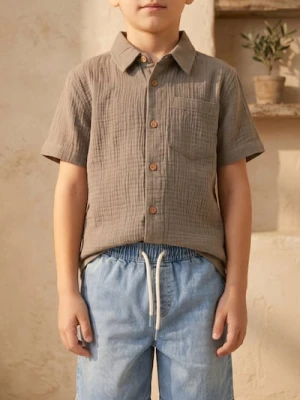 Sinsay - Bawełniana koszula z krótkim rękawem - brązowy