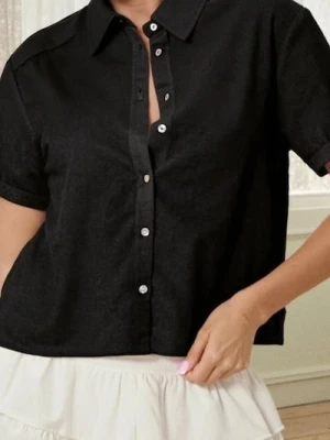 Sinsay - Bawełniana koszula z krótkim rękawem - czarny