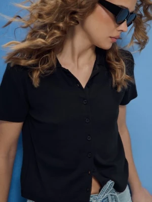 Sinsay - Bawełniana koszula z krótkim rękawem - czarny