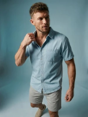 Sinsay - Bawełniana koszula z krótkim rękawem - niebieski