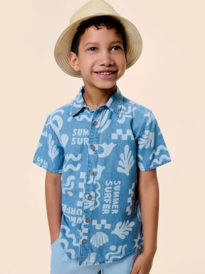 Sinsay - Bawełniana koszula z krótkim rękawem - niebieski