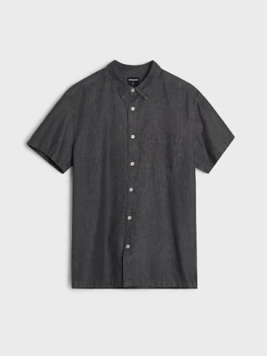 Sinsay - Bawełniana koszula z krótkim rękawem - szary