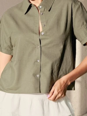 Sinsay - Bawełniana koszula z krótkim rękawem - zielony