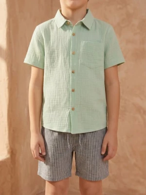 Sinsay - Bawełniana koszula z krótkim rękawem - zielony