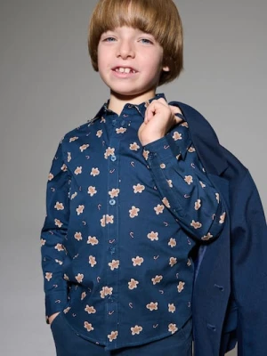 Sinsay - Bawełniana koszula z motywem świątecznym - granatowy