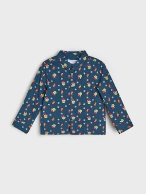 Sinsay - Bawełniana koszula z motywem świątecznym Grinch - granatowy