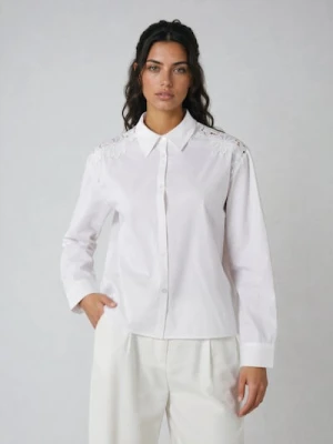 Sinsay - Bawełniana koszula z ozdobną koronką - biały