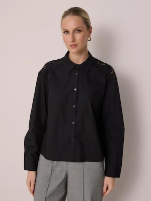 Sinsay - Bawełniana koszula z ozdobną koronką - czarny