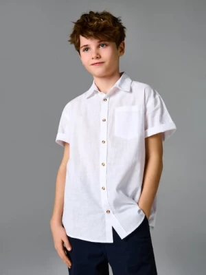 Sinsay - Bawełniana koszula z ozdobnymi guzikami - biały