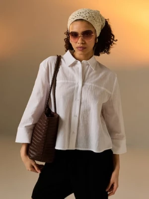 Sinsay - Bawełniana koszula z rękawem 3/4 - biały