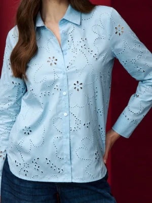 Sinsay - Bawełniana koszula z wyciętym wzorkiem - niebieski