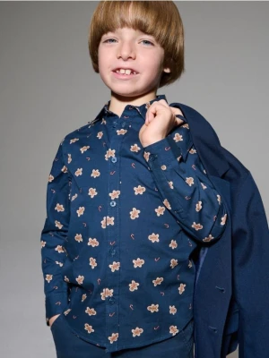 Sinsay - Bawełniana koszula ze świątecznym wzorem - granatowy