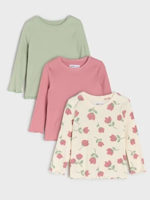 Sinsay - Bawełniana koszulka 3 pack - kremowy